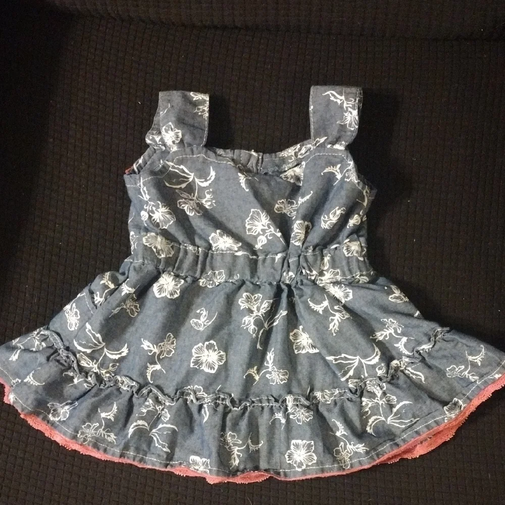 Denim Floral Sundress with Pink Lace Trim